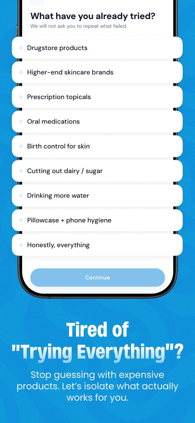 Onboarding step capturing the treatments you have already tried