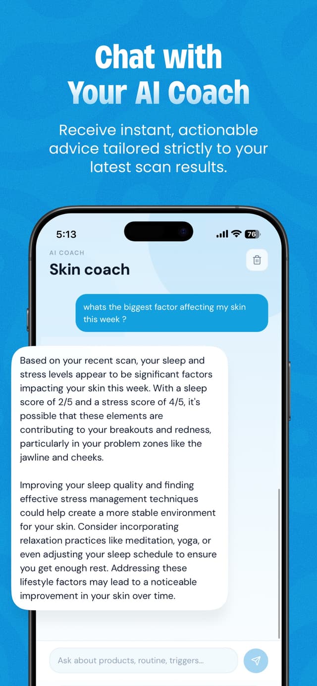 AI Coach chat answering questions about your latest scan